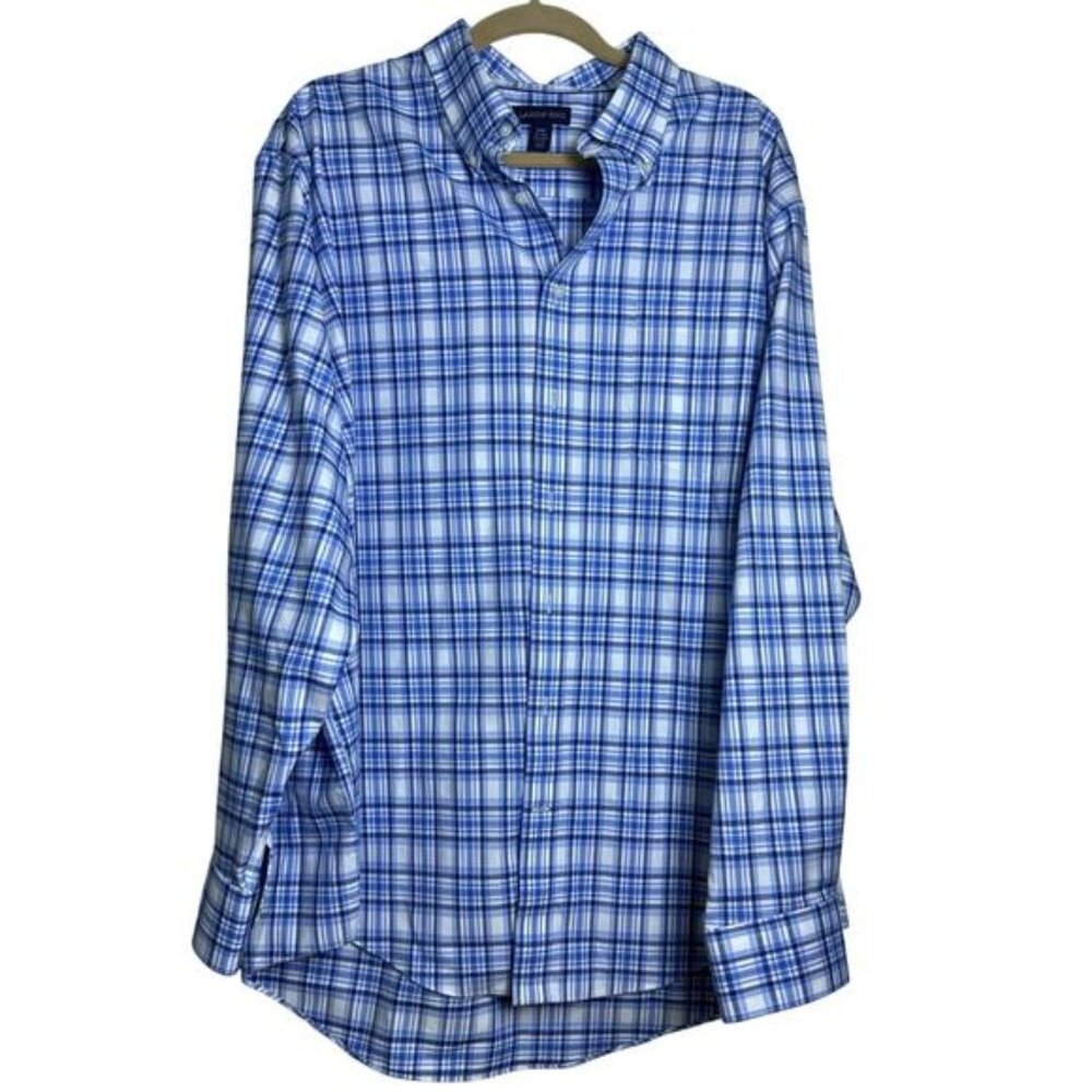 Lands End Blue 100% Cotton Plaid Button Down Dress Shirt, Size 2XL; 18-18.5